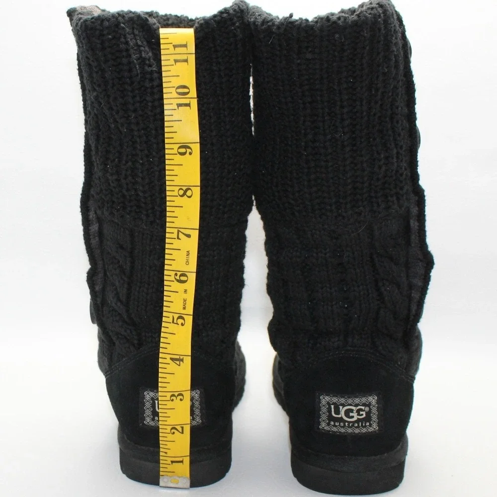 UGG Australia Lattice Cardy Black‎ Knit Button Tall Boots 1000464 Womens 9